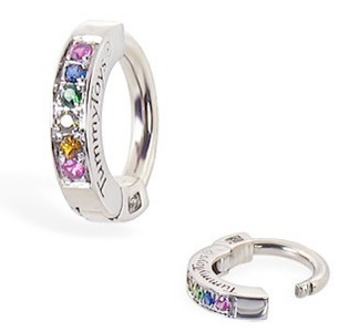 TummyToys® Silver Sleeper Paved With Pastel Rainbow CZ Belly Ring. Silver Belly Rings.