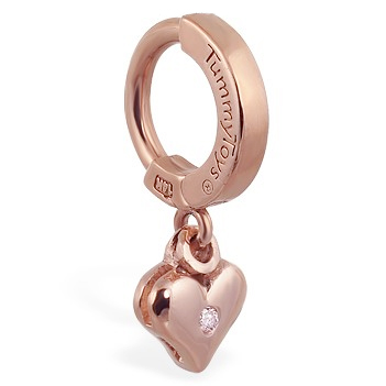 TummyToys® 14K Rose Gold Diamond Heart Navel Ring. Quality Belly Rings.