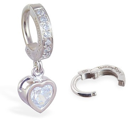 TummyToys® Paved Silver Heart Bezel Set - Paved Classic Heart Cubic Zirconia Clasp Belly Ring