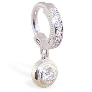 TummyToys® White Gold Belly Ring with 1/4 Ct Diamond Pendant. High End Belly Rings.